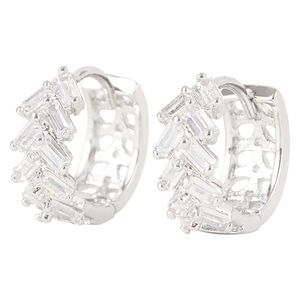 CZ by Kenneth Jay Lane 4 CTTW Baguette CZ Huggie Hoop Earrings